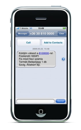 SMS vásárlás megerősítését kérő üzenet