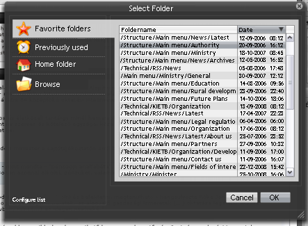 ”Select a folder” dialogue ”Select a folder” dialogue