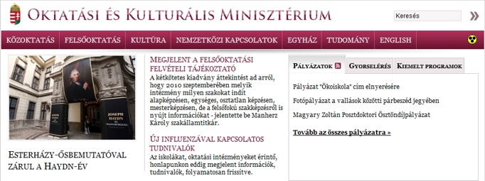 Oktatási és Kulturális Minisztérium portál főoldal